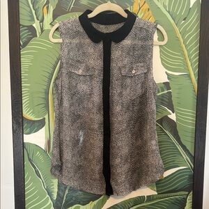 Cotton On Animal Print Hidden Buttonup, Sheer, Sleeveless, Collared Blouse